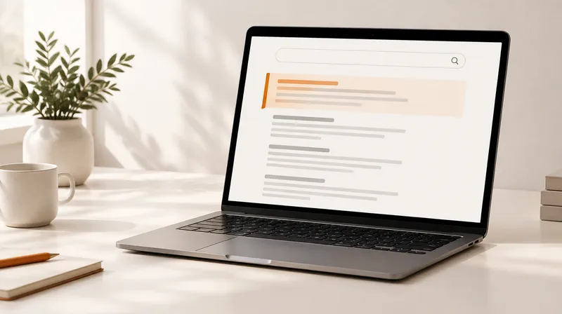 Laptop showing search results with the top result highlighted